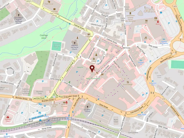 Map showing Shorn at 4 Quarry Place, Hamilton, a short walk from Hamilton Central station